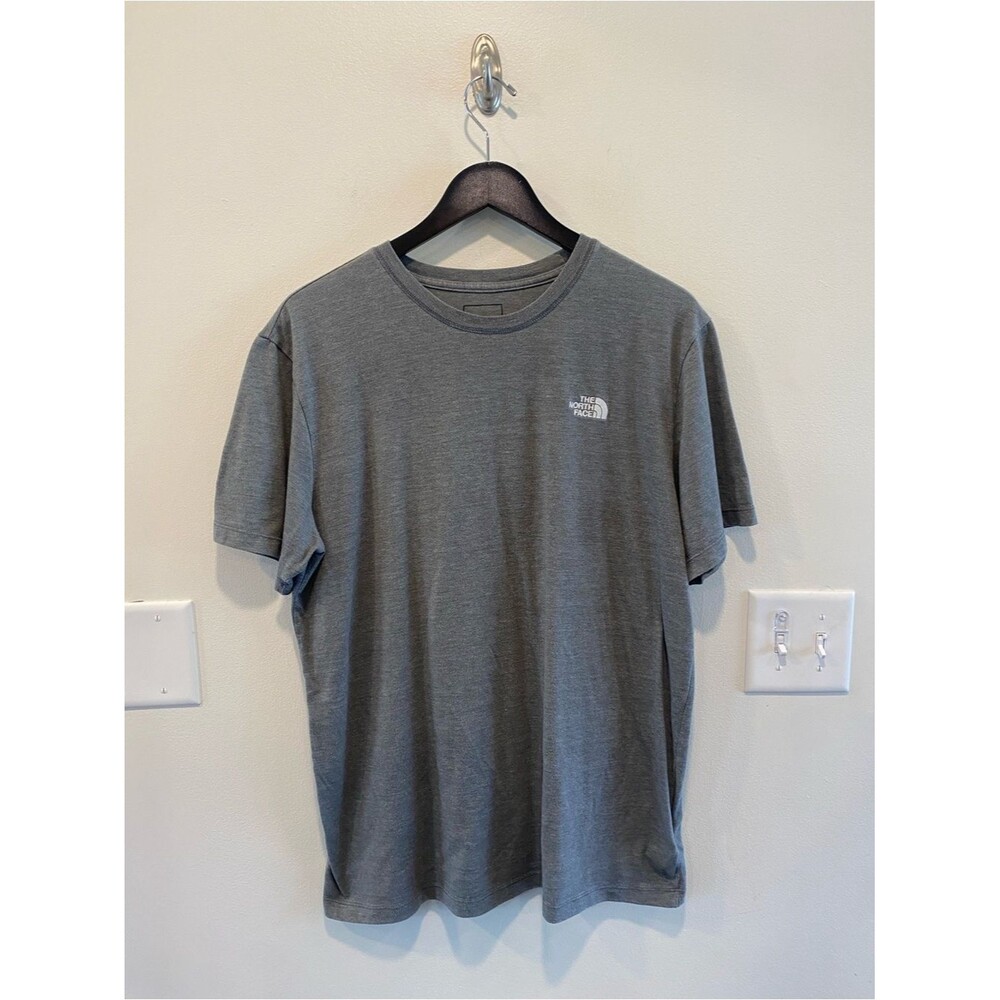 The north face short sleeve logo tee mens sz large gray outdoors active athletic